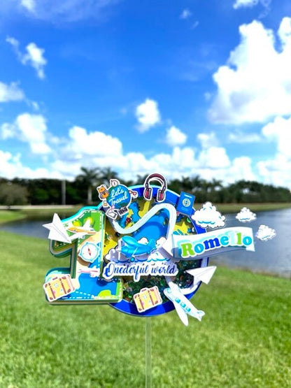 Adventure Awaits Cake Topper: Travel Theme Birthday Decor