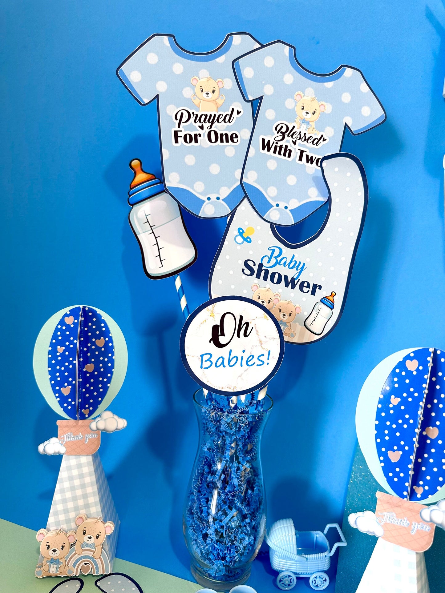 Twins Baby Shower Centerpiece: Personalized Glass Decoration