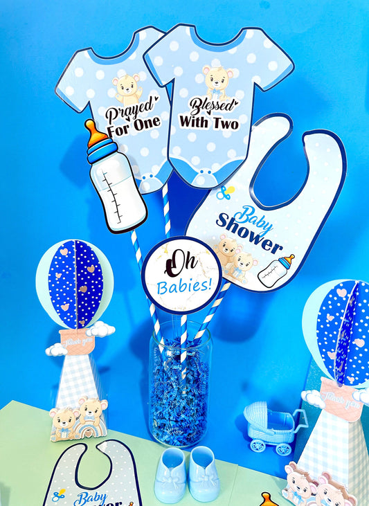 Twins Baby Shower Centerpiece: Personalized Glass Decoration