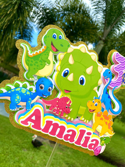 Dinosaur Party Cake Topper, Dino Birthday Decoration, Jurassic Theme, Dinosaur Cake Topper, Pink Dinosaur Cake Topper, Cute Dinosaur Cake Topper