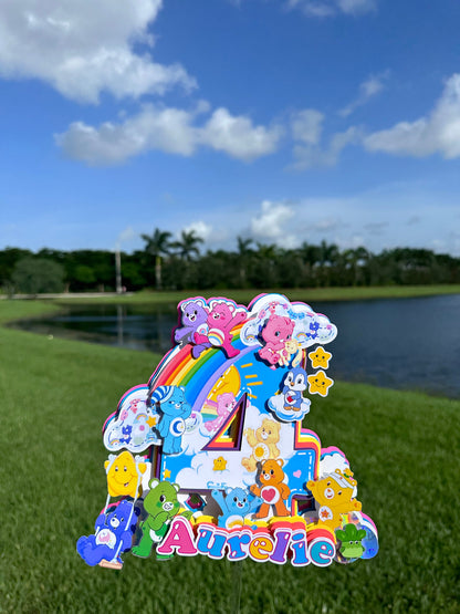 Cute Bears Cake Topper, Bear Party Decoration, Teddy Bear Shower Topper, Bears Centerpiece, Bears Colorful Cake Topper, Rainbow Cake Topper