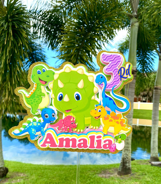 Dinosaur Party Cake Topper, Dino Birthday Decoration, Jurassic Theme, Dinosaur Cake Topper, Pink Dinosaur Cake Topper, Cute Dinosaur Cake Topper