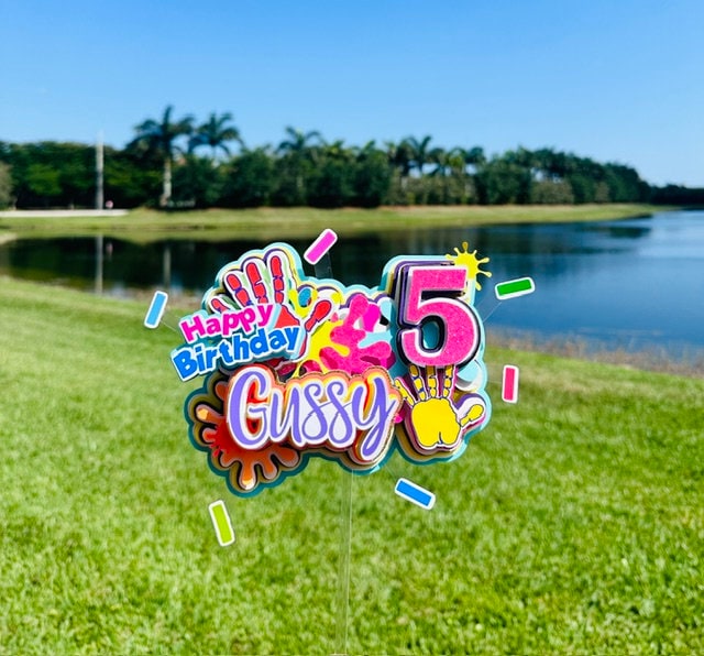 Paint Party Splatter Cake Topper, Custom Splatter Cake Topper, Hi Five Splatter-Themed, Hi Five Paint Cake Topper, 5th Birthday Cake Topper