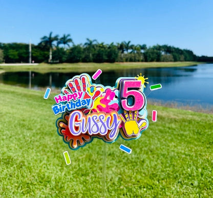 Paint Party Splatter Cake Topper, Custom Splatter Cake Topper, Hi Five Splatter-Themed, Hi Five Paint Cake Topper, 5th Birthday Cake Topper