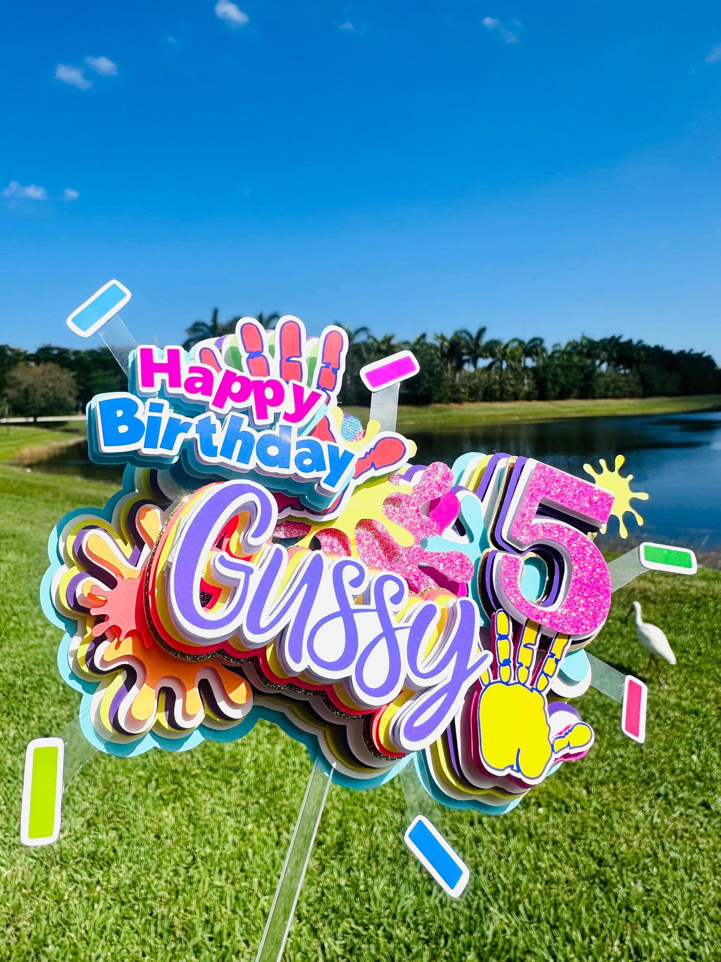 Paint Party Splatter Cake Topper, Custom Splatter Cake Topper, Hi Five Splatter-Themed, Hi Five Paint Cake Topper, 5th Birthday Cake Topper