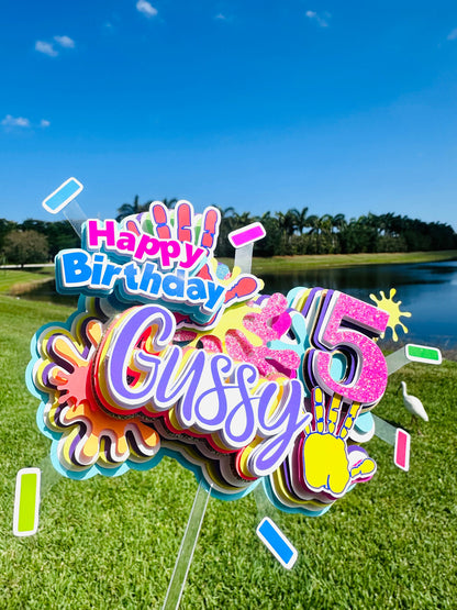 Paint Party Splatter Cake Topper, Custom Splatter Cake Topper, Hi Five Splatter-Themed, Hi Five Paint Cake Topper, 5th Birthday Cake Topper