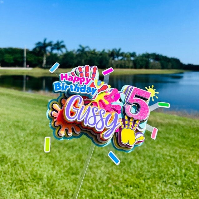 Paint Party Splatter Cake Topper, Custom Splatter Cake Topper, Hi Five Splatter-Themed, Hi Five Paint Cake Topper, 5th Birthday Cake Topper