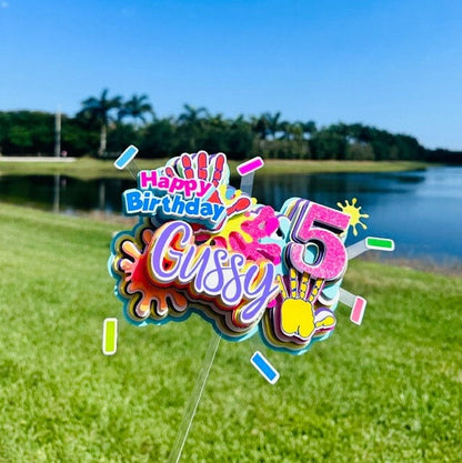Paint Party Splatter Cake Topper, Custom Splatter Cake Topper, Hi Five Splatter-Themed, Hi Five Paint Cake Topper, 5th Birthday Cake Topper