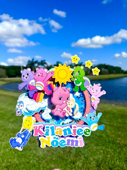 Cute Bears Cake Topper, Bear Party Decoration, Teddy Bear Shower Topper, Bears Centerpiece, Bears Colorful Cake Topper, Rainbow Cake Topper