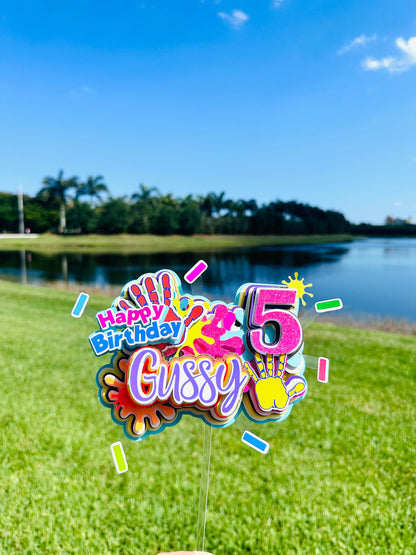 Paint Party Splatter Cake Topper, Custom Splatter Cake Topper, Hi Five Splatter-Themed, Hi Five Paint Cake Topper, 5th Birthday Cake Topper