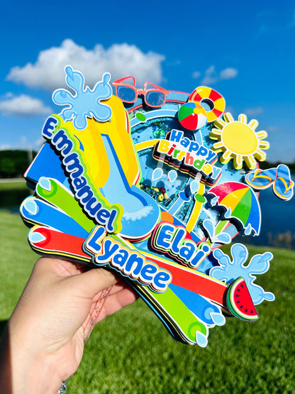 Waterslide Birthday, Waterslide Cake Topper, Splish Splash Cake Topper, Splish Splash Favors, Splish Splash Supplies, Waterslide Party, Pool Party