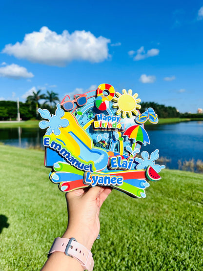 Waterslide Birthday, Waterslide Cake Topper, Splish Splash Cake Topper, Splish Splash Favors, Splish Splash Supplies, Waterslide Party, Pool Party