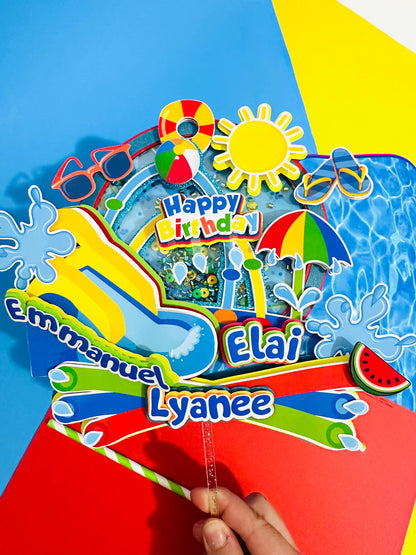 Waterslide Birthday, Waterslide Cake Topper, Splish Splash Cake Topper, Splish Splash Favors, Splish Splash Supplies, Waterslide Party, Pool Party