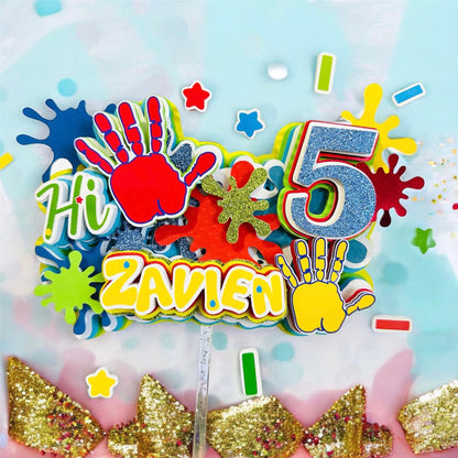 Paint Party Splatter Cake Topper, Custom Splatter Cake Topper, Hi Five Splatter-Themed, Hi Five Paint Cake Topper, 5th Birthday Cake Topper