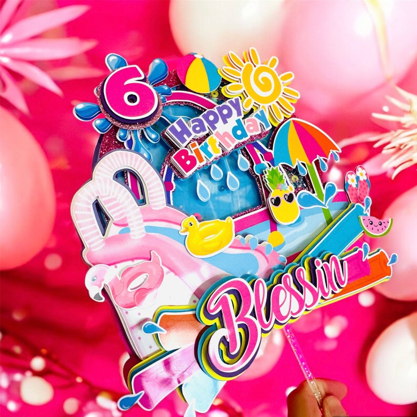 Waterslide Birthday Cake Topper: Splish Splash Pool Party
