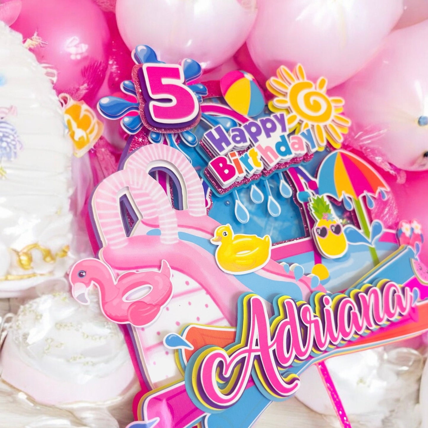 Waterslide Birthday Cake Topper: Splish Splash Pool Party