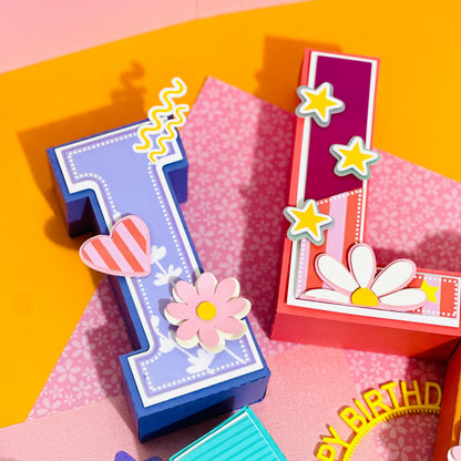 Groovy Girl Birthday Party Set: 3D Letter Centerpiece & Favor Boxes