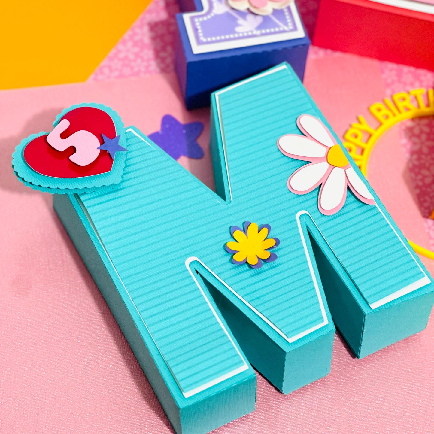 Groovy Girl Birthday Party Set: 3D Letter Centerpiece & Favor Boxes