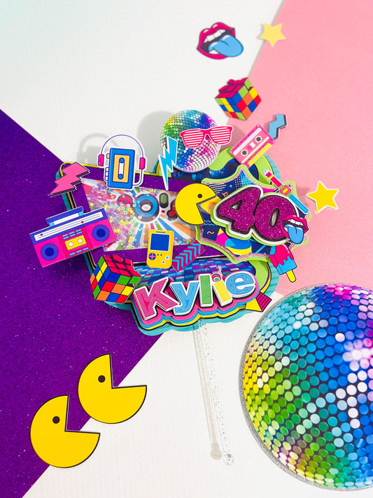 80s Retro Cake Topper, 90s Birthday Party Decorations, Personalized Vintage Cake Topper, Custom Retro Cupcake Toppers
