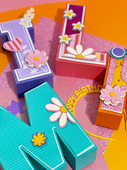 Groovy Girl Birthday Party Set: 3D Letter Centerpiece & Favor Boxes