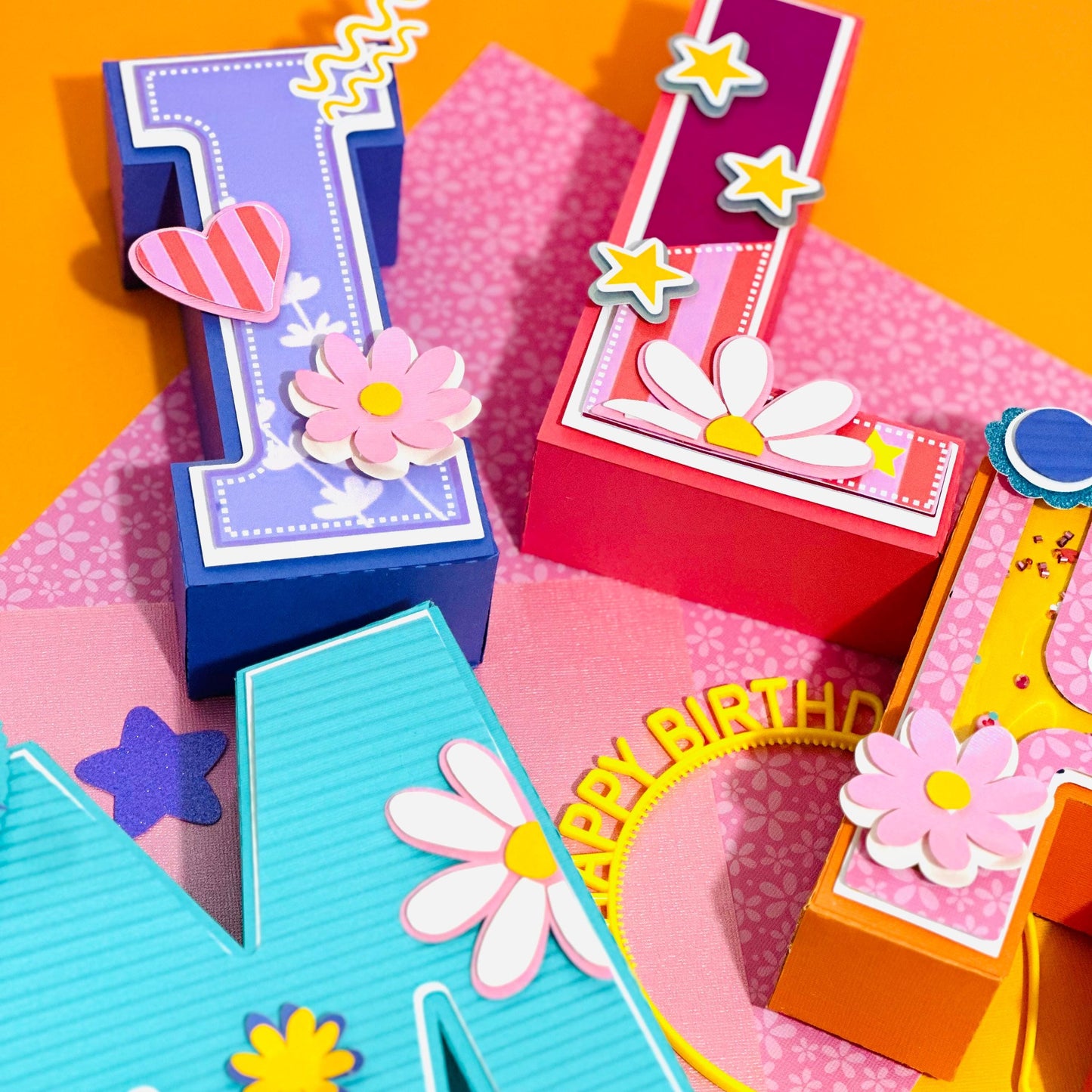 Groovy Girl Birthday Party Set: 3D Letter Centerpiece & Favor Boxes