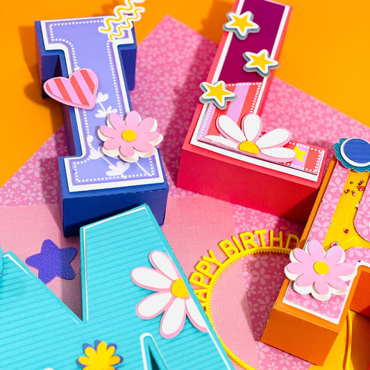 Groovy Girl Birthday Party Set: 3D Letter Centerpiece & Favor Boxes