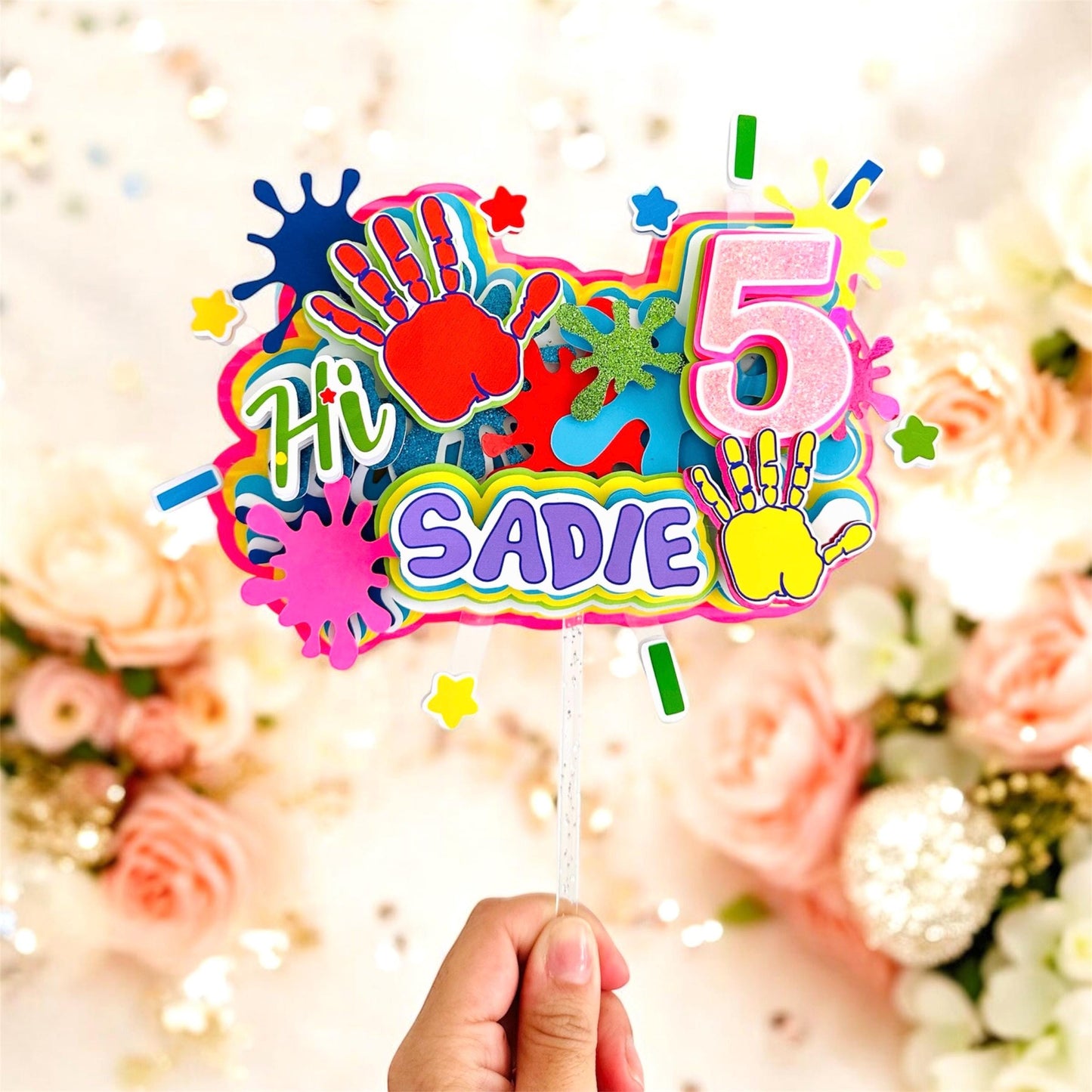 Hi Five Cake Topper | Hi Five Birthday Decorations | Hi Five Party Centerpieces, fifth birthday Favor Boxes| Fun Hi Five Party Supplies
