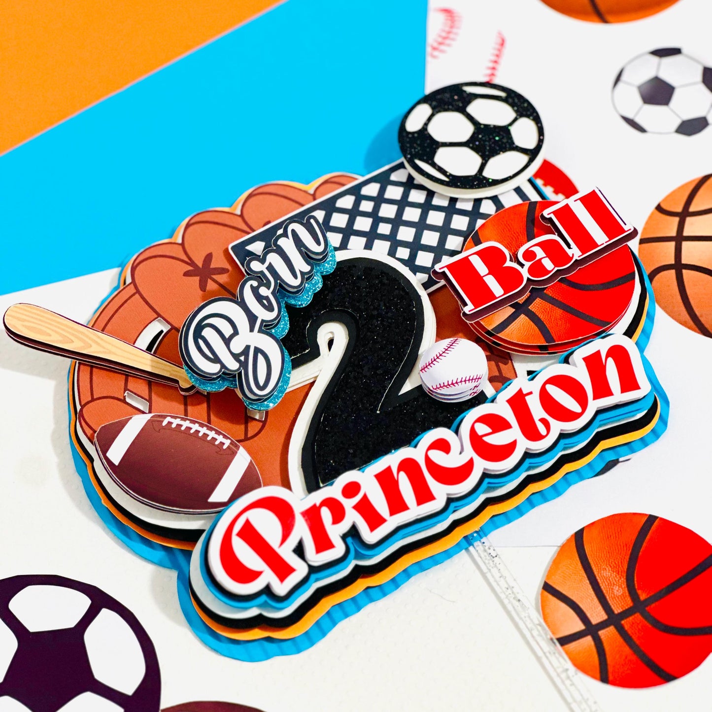 Born Two Ball Cake Topper: Sports 2nd Birthday Party Decor
