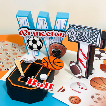 Sports Theme 2nd Birthday Cake Topper: Custom 3D Letters