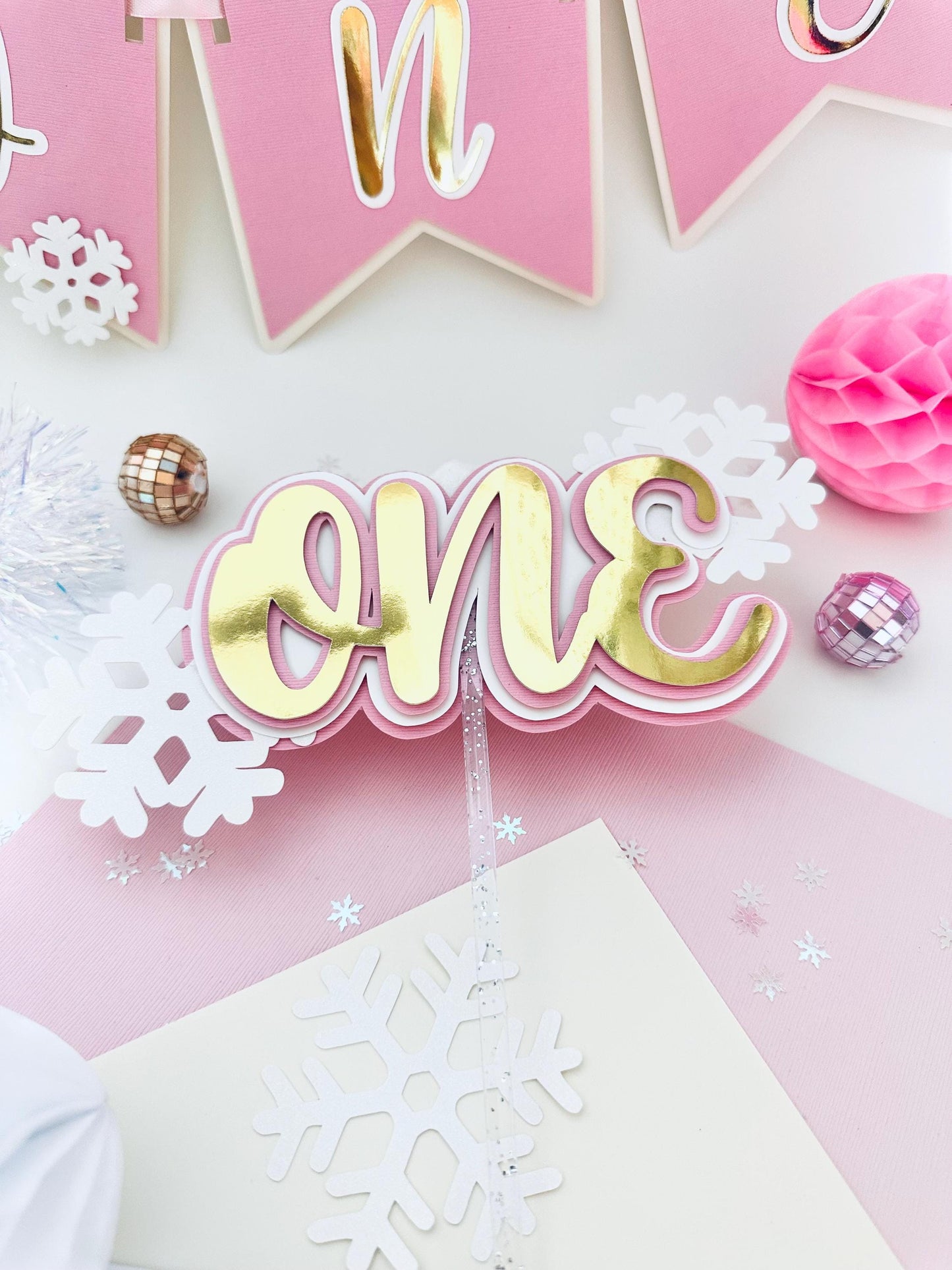 Winter ONEderland Cake Topper: Snowy Snowflake 1st Birthday Decor