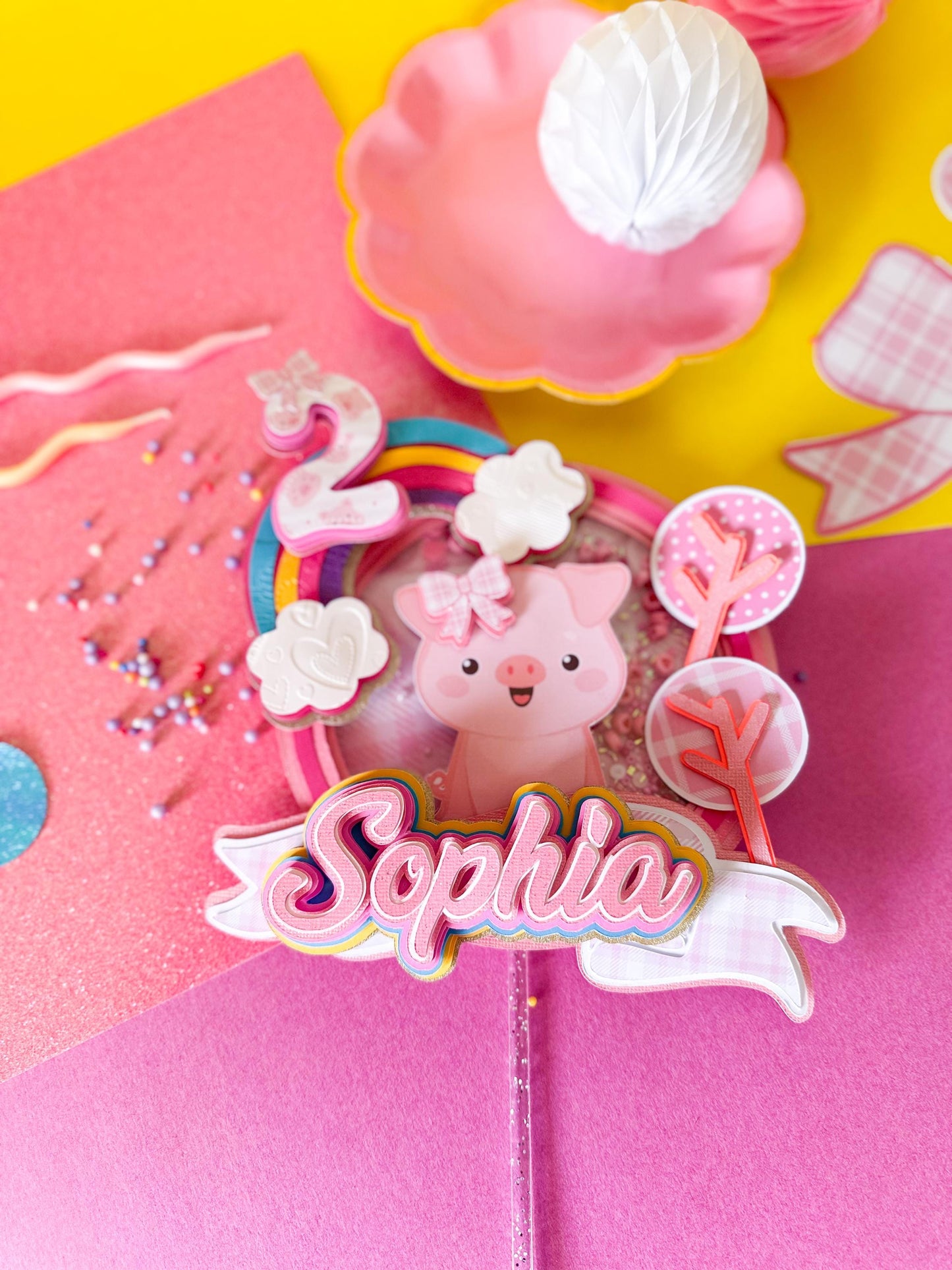 Personalized Pig Cake Topper, Farm Party Centerpiece, Pink Piggy Theme, Barnyard Party Decoration,Pink Piggy Party Decoration