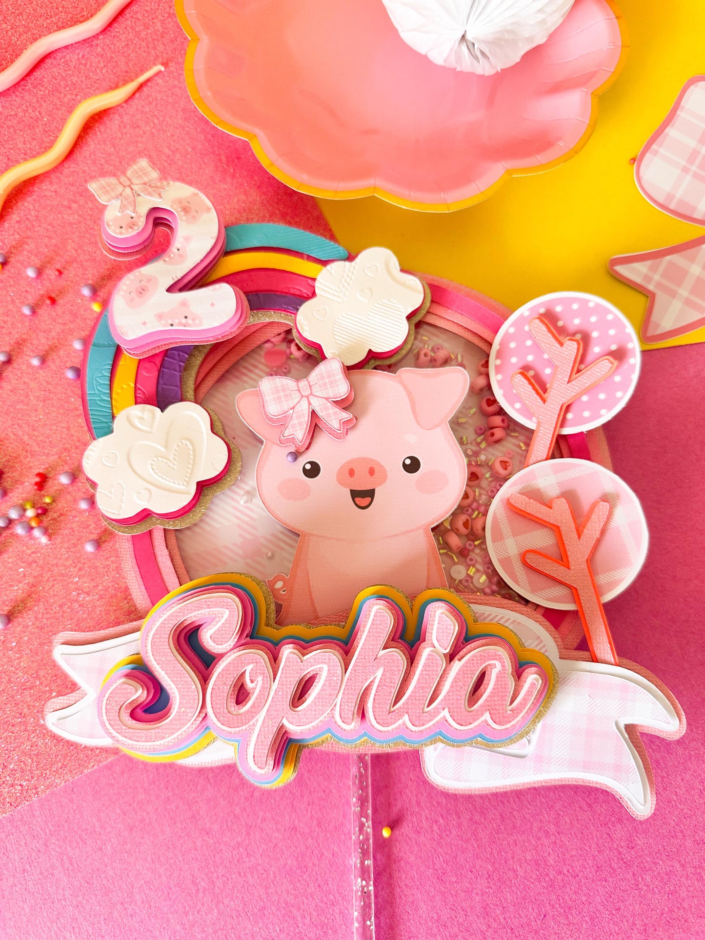 Personalized Pig Cake Topper, Farm Party Centerpiece, Pink Piggy Theme, Barnyard Party Decoration,Pink Piggy Party Decoration