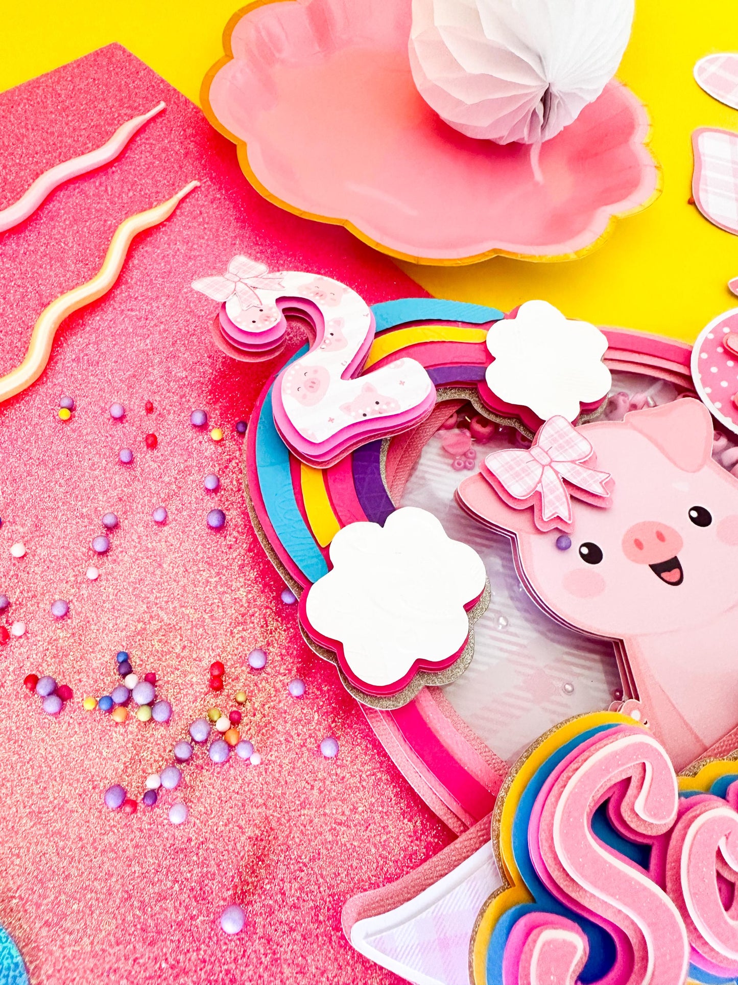 Personalized Pig Cake Topper, Farm Party Centerpiece, Pink Piggy Theme, Barnyard Party Decoration,Pink Piggy Party Decoration