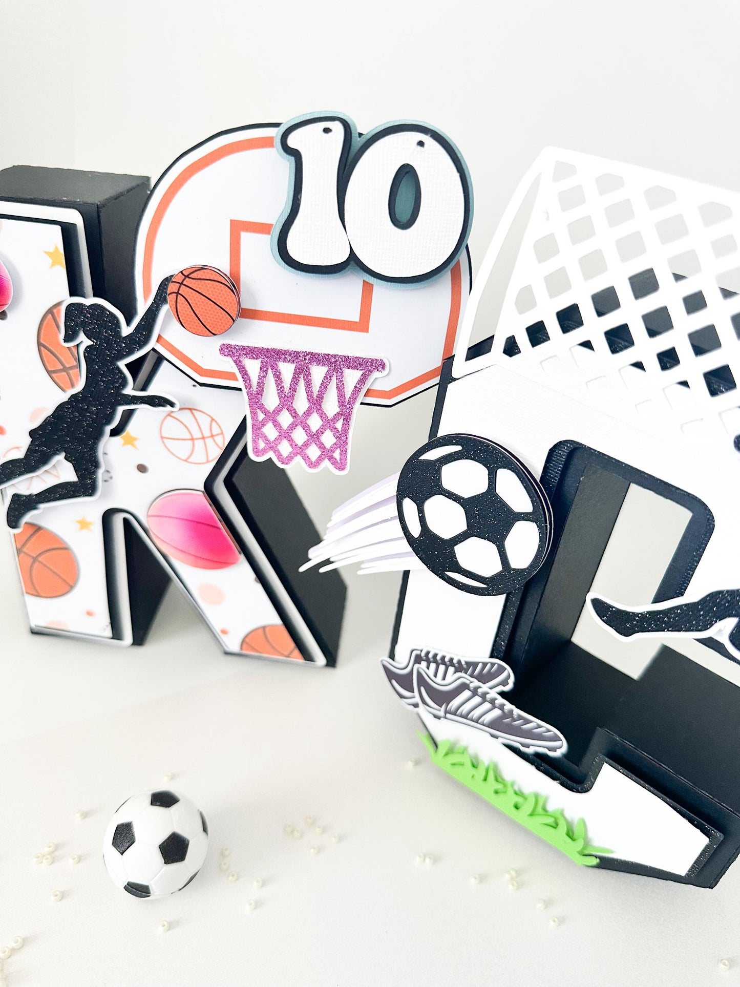 Girls Sports Birthday Party Decorations: Soccer Cake Topper, Soccer 3D Letter, basket ball 3d letter, basket ball, Girl soccer cake topper