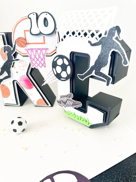 Girls Sports Birthday Party Decorations: Soccer Cake Topper, Soccer 3D Letter, basket ball 3d letter, basket ball, Girl soccer cake topper