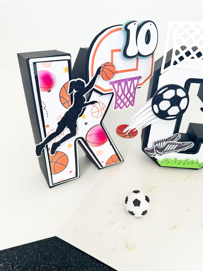 Girls Sports Birthday Party Decorations: Soccer Cake Topper, Soccer 3D Letter, basket ball 3d letter, basket ball, Girl soccer cake topper