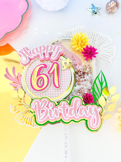 61st Birthday | 80st Birthday| Pink & Gold 61st Birthday Cake Topper | Elegant Party Decorations |61st Birthday Centerpiece | 80st Birthday