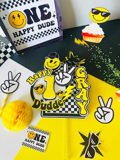 Smiley Face Cake Topper: Happy Dude 1st Birthday Party