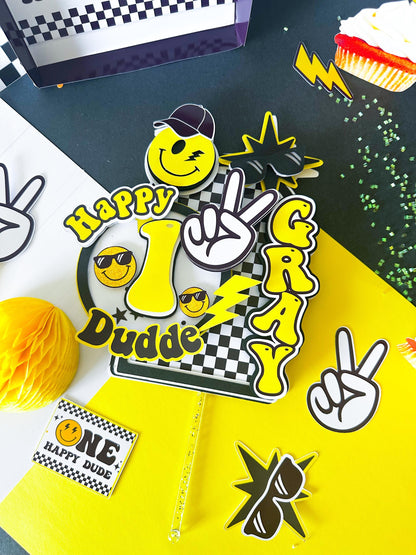 Smiley Face Cake Topper: Happy Dude 1st Birthday Party