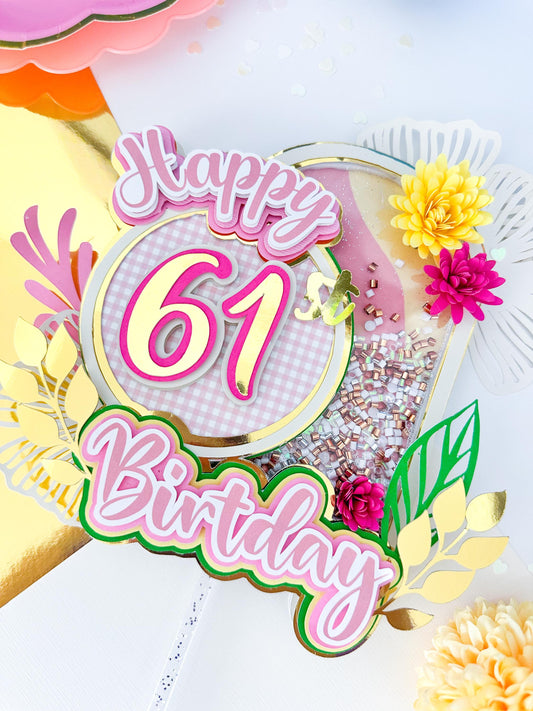 61st Birthday | 80st Birthday| Pink & Gold 61st Birthday Cake Topper | Elegant Party Decorations |61st Birthday Centerpiece | 80st Birthday