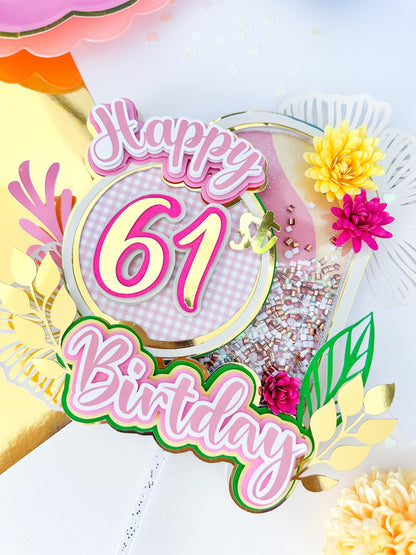 61st Birthday | 80st Birthday| Pink & Gold 61st Birthday Cake Topper | Elegant Party Decorations |61st Birthday Centerpiece | 80st Birthday