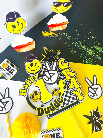 Smiley Face Cake Topper: Happy Dude 1st Birthday Party