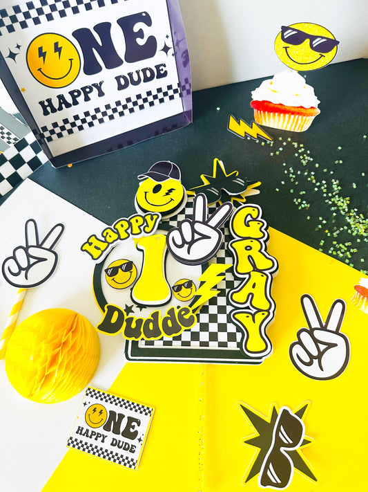 Smiley Face Cake Topper: Happy Dude 1st Birthday Party
