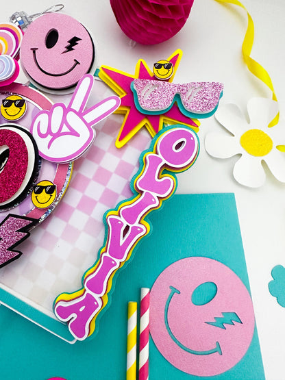 Smiley Face Cake Topper: Preppy Checkered Party Decor