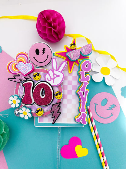 Smiley Face Cake Topper: Preppy Checkered Party Decor