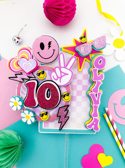 Smiley Face Cake Topper: Preppy Checkered Party Decor