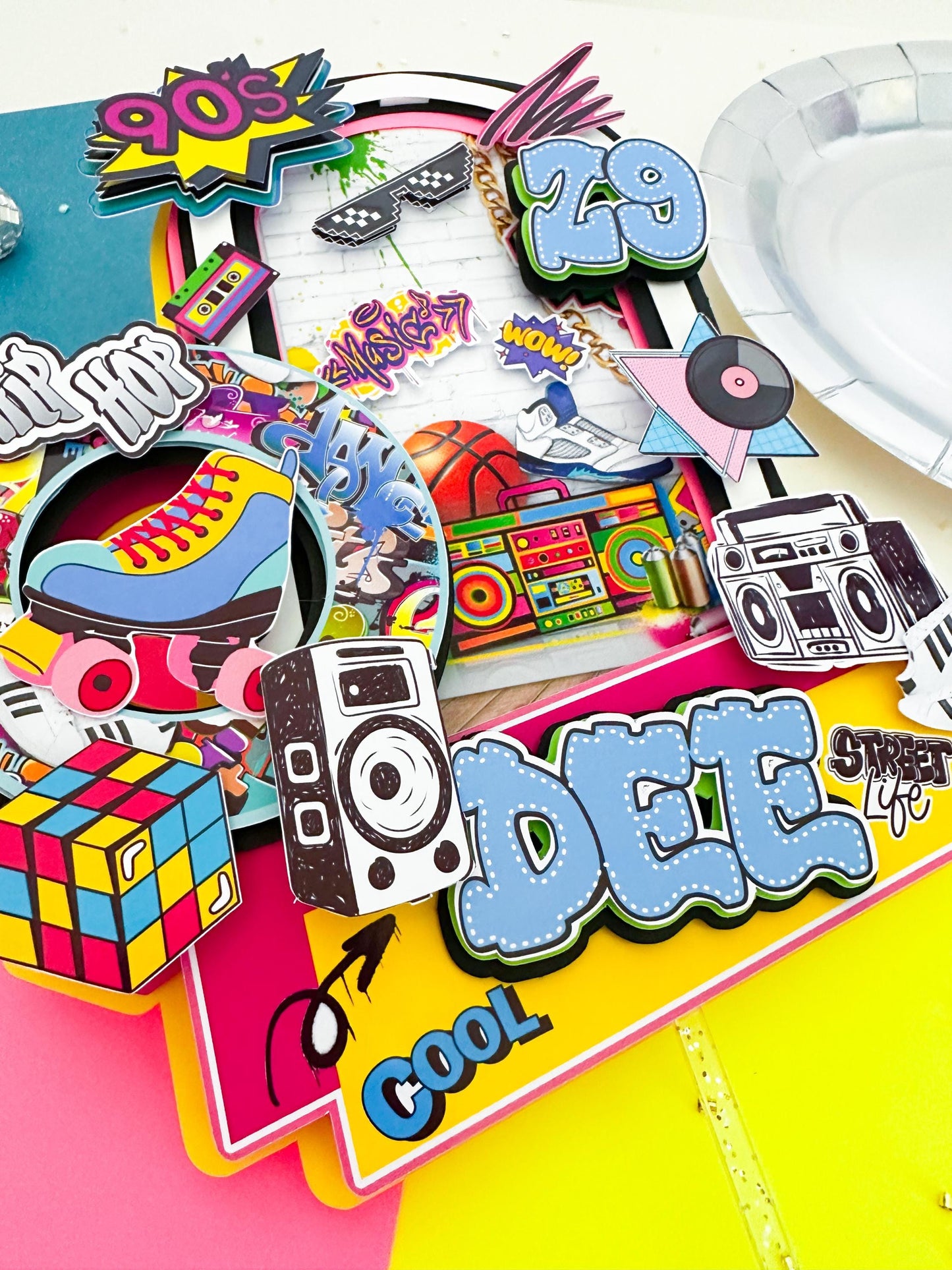 90s Hip Hop Graffiti Cake Topper: Retro Party Decoration