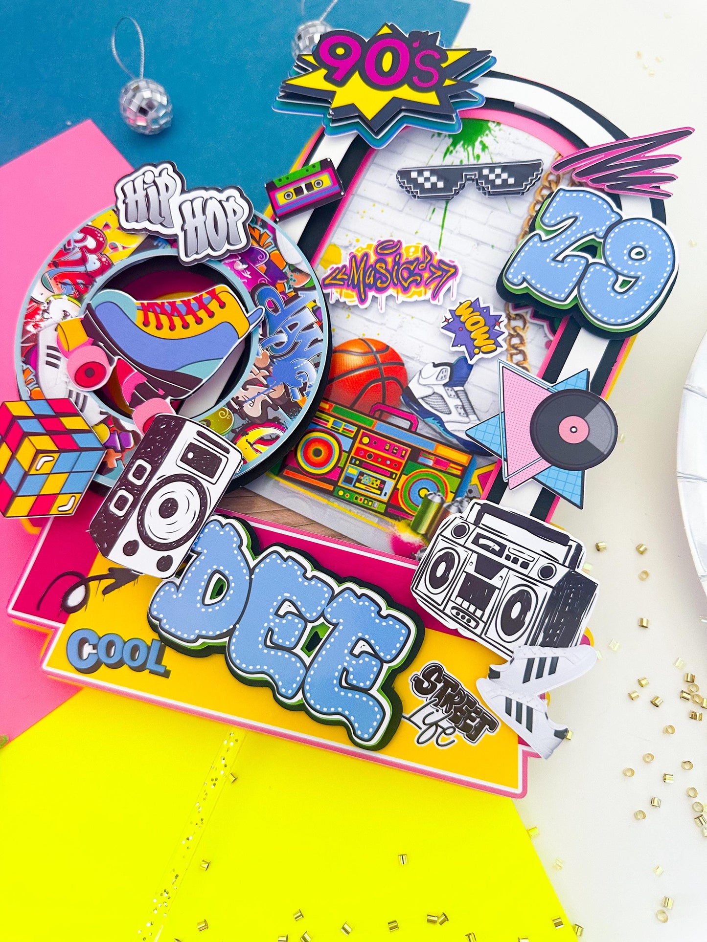 90s Hip Hop Graffiti Cake Topper: Retro Party Decoration