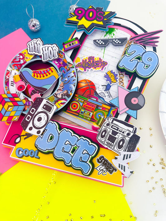 90s Hip Hop Graffiti Cake Topper: Retro Party Decoration