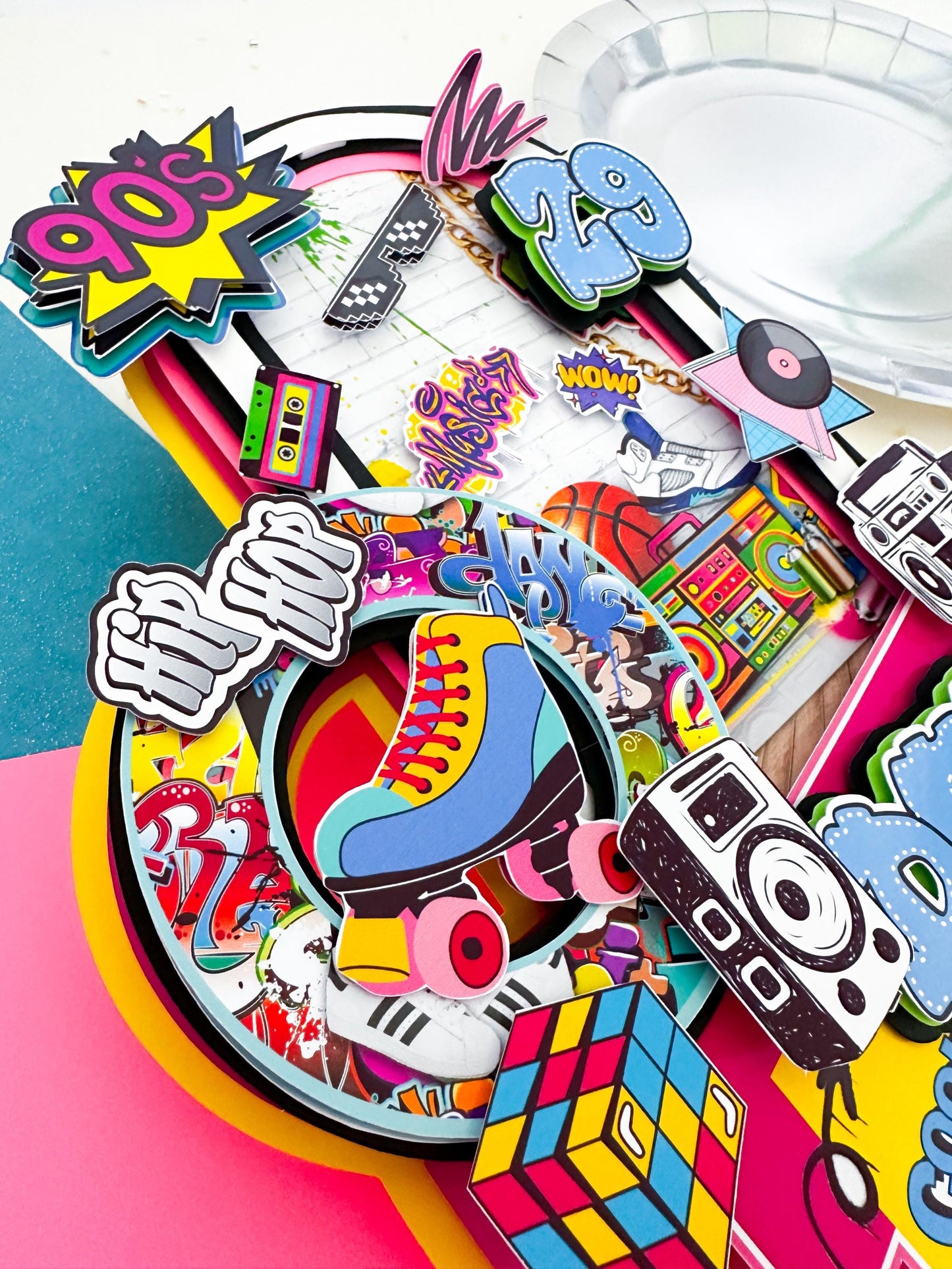 90s Hip Hop Graffiti Cake Topper: Retro Party Decoration